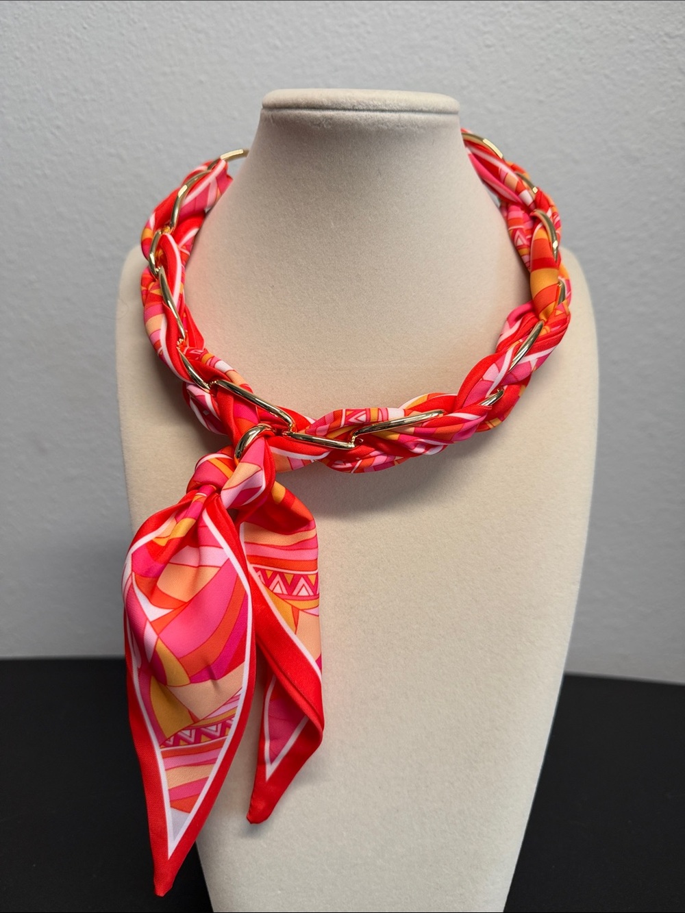 Piper K | Boho Scarf Wrapped Gold Tone Chain Statement Choker Necklace